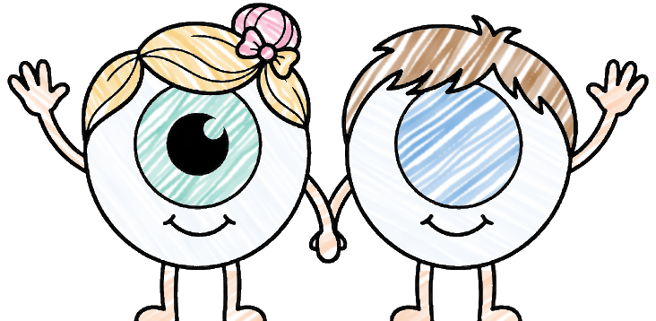 Iris and Seymour, two smiling eyeball twins waving hello